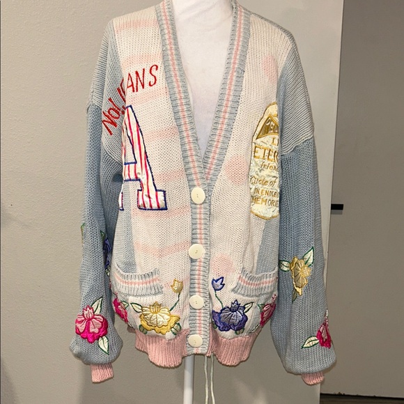 no jean Sweaters - VINTAGE NO! JEANS CARDIGAN WOMEN'S Colorful Embroidered One Size Fits Most